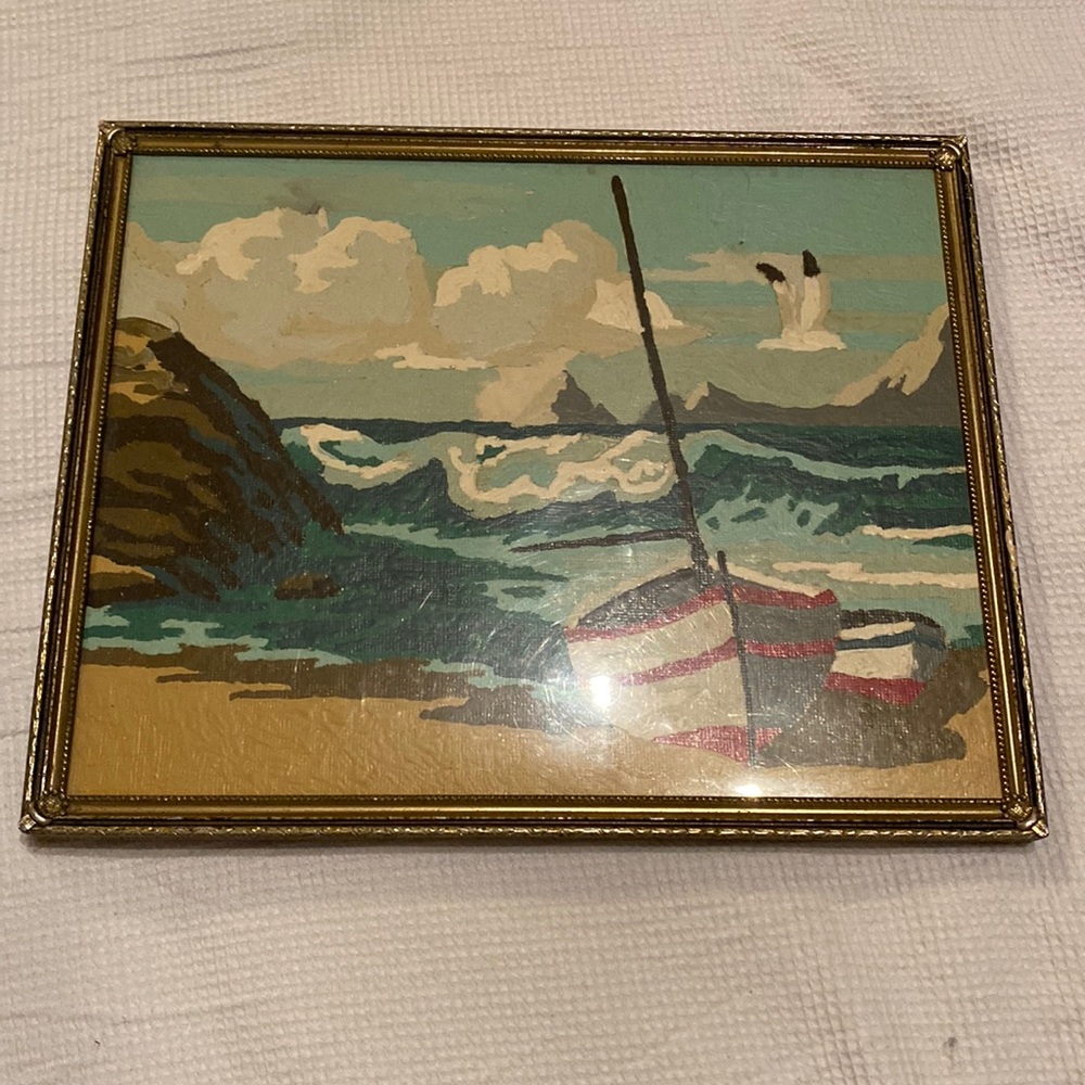Vintage Paint by Numbers Boat Painting